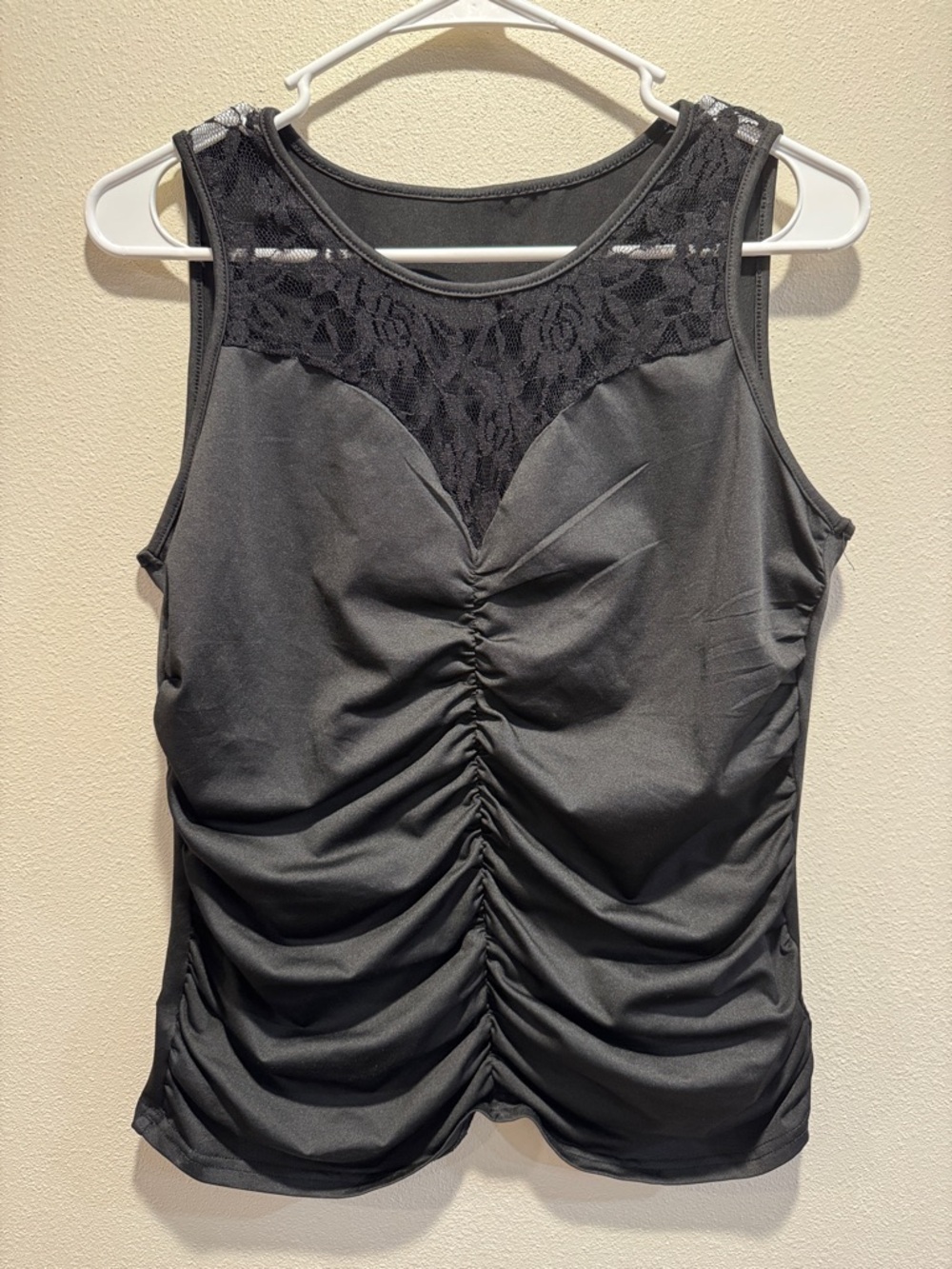 Elegant Black Lace Ruched Women's Top